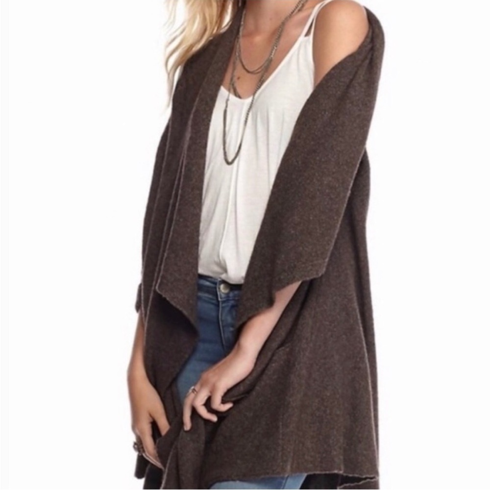 Free People Open Waterfall Cardigan Wool Angora Taupe Large